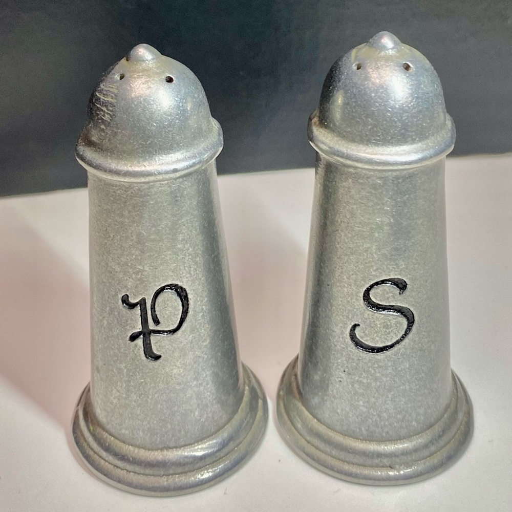VINTAGE PEWTER SALT AND PEPPER SHAKER
